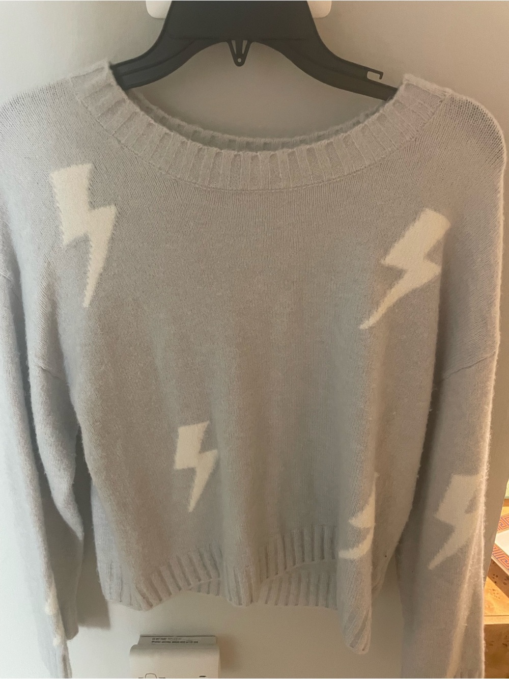 Rails Light Gray Sweater with White Lightning Bolts